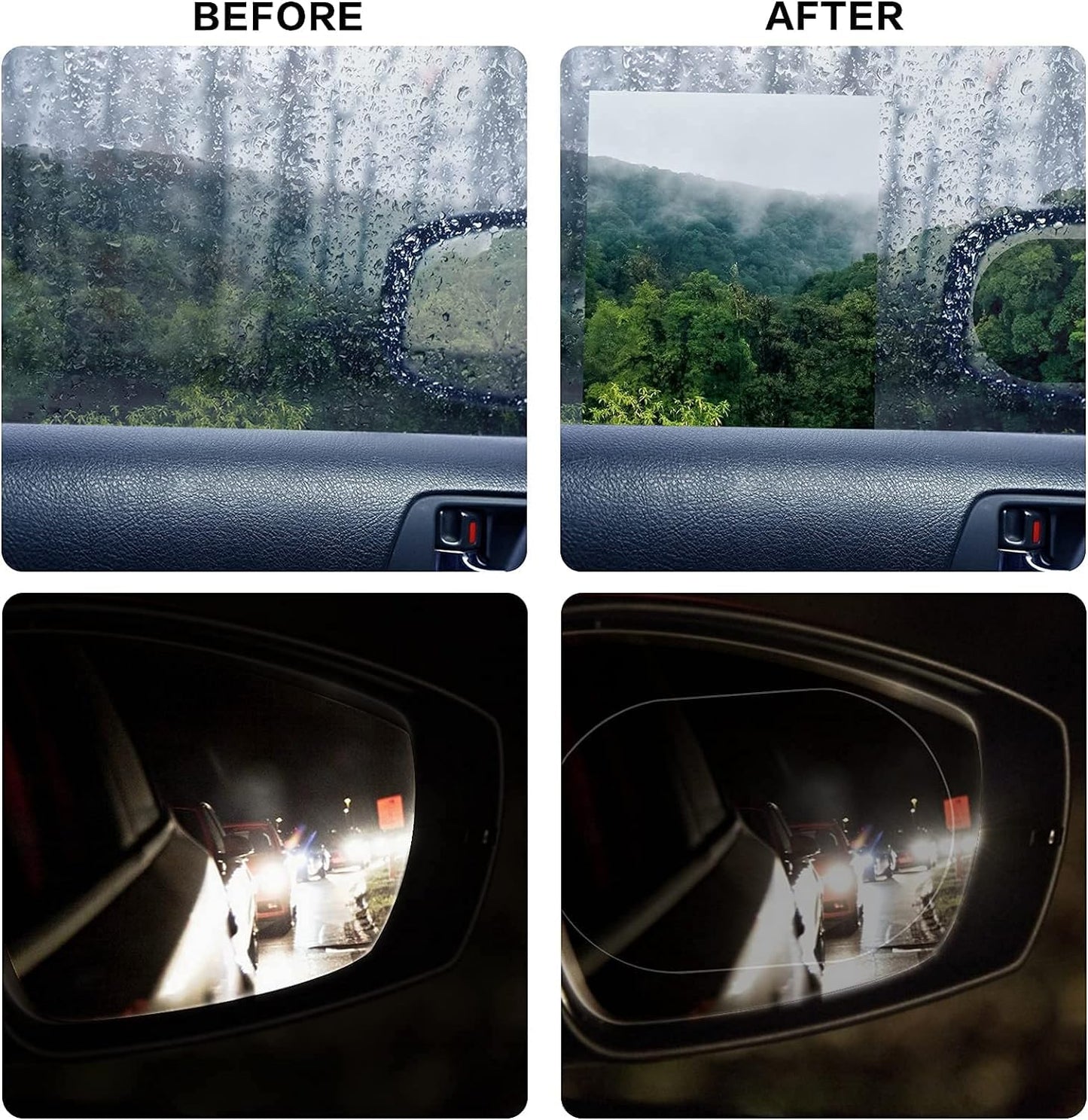 Anti Fog Film for Car Mirror Car Window(2 PCs Oval + 2 PCs Square)