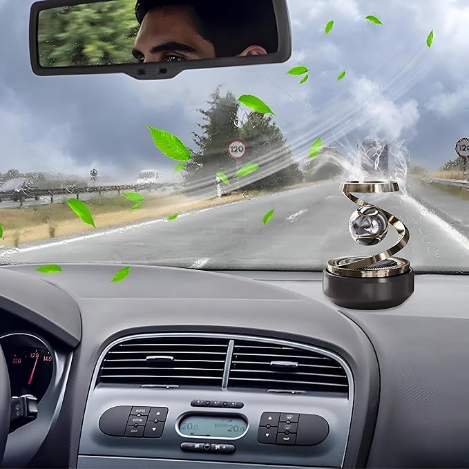 Solar-Powered Car AirFreshener - Rotating Aromatherapy Diffuser