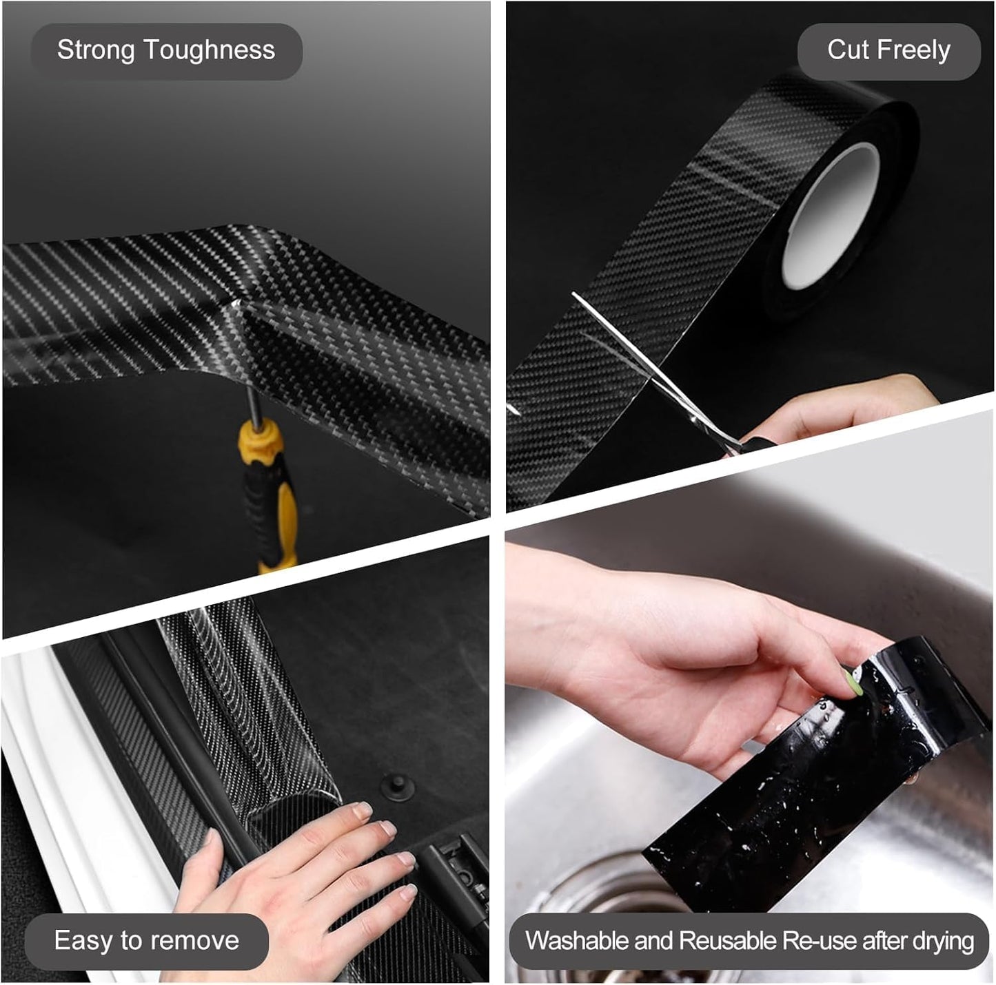 Carbon Fibre Car Door Sill Protector Tape, 5 cm x 5 m, High Gloss Black, Anti-Scratch(Black)