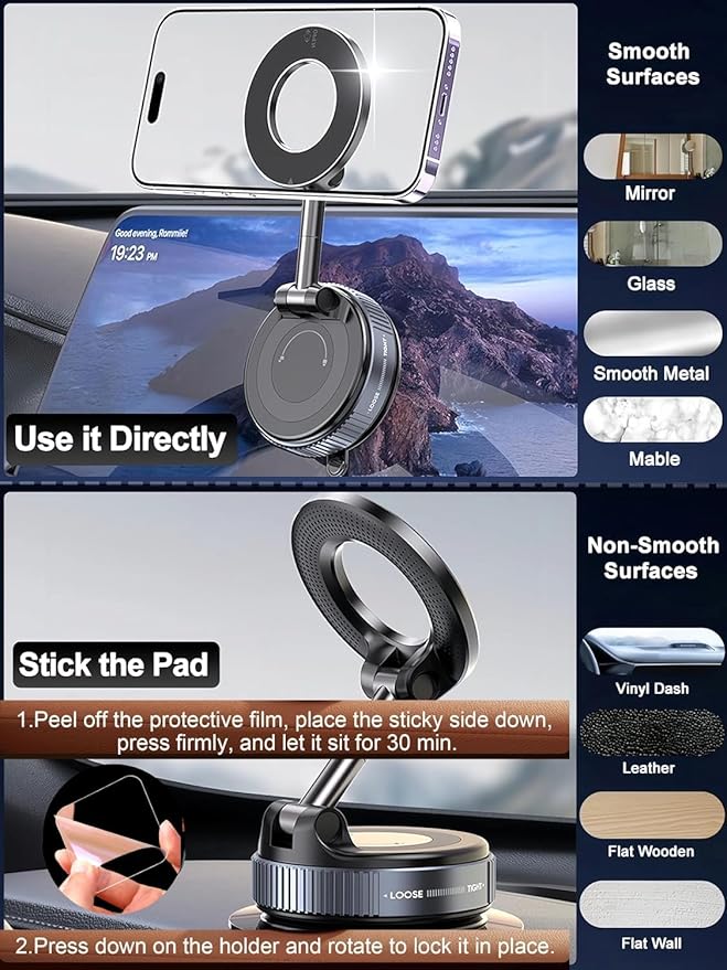 360° Vaccum Magnetic Phones Holder, Magnetic Car Phone Mount