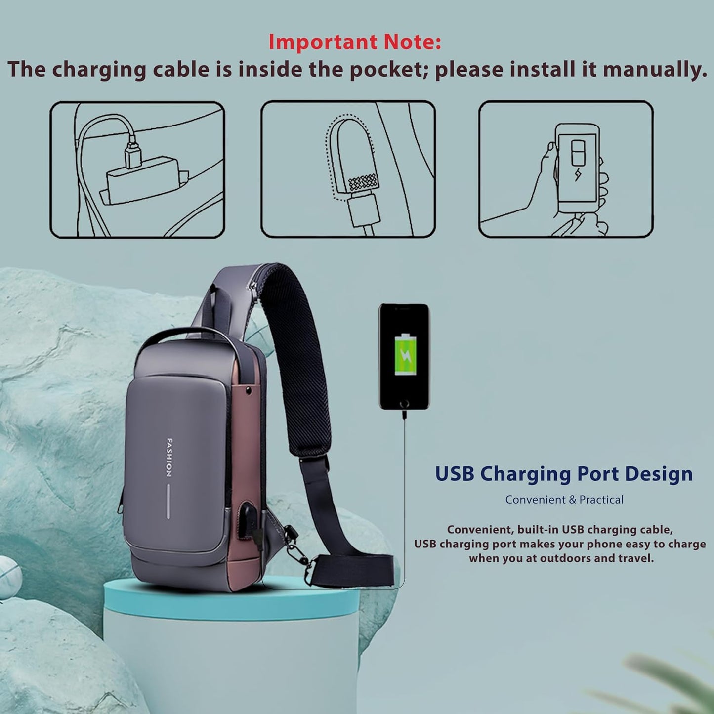 Waterproof Crossbody Sling Bag,Men's Shoulder Bag,  Anti-Theft Chest Bag