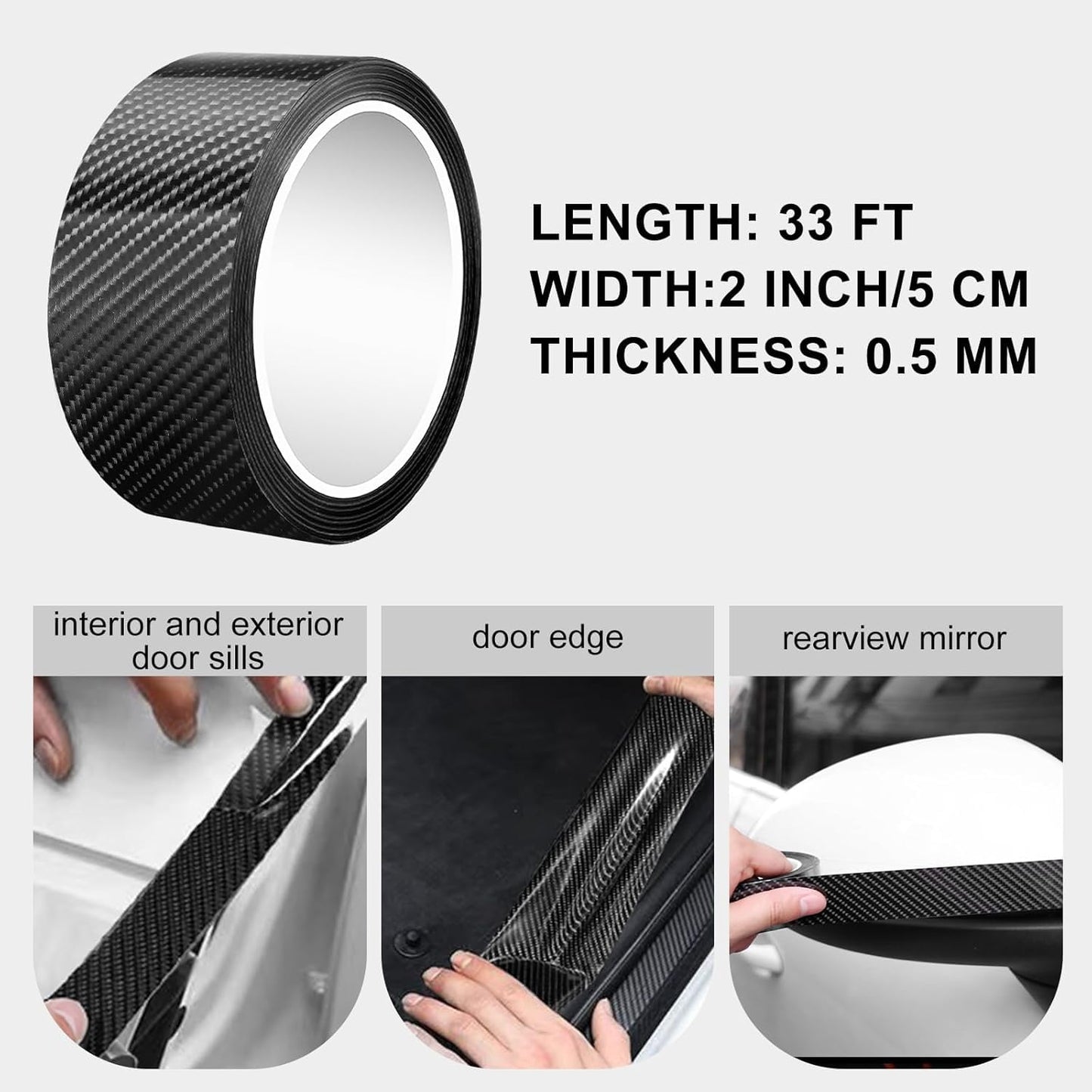 Carbon Fibre Car Door Sill Protector Tape, 5 cm x 5 m, High Gloss Black, Anti-Scratch(Black)