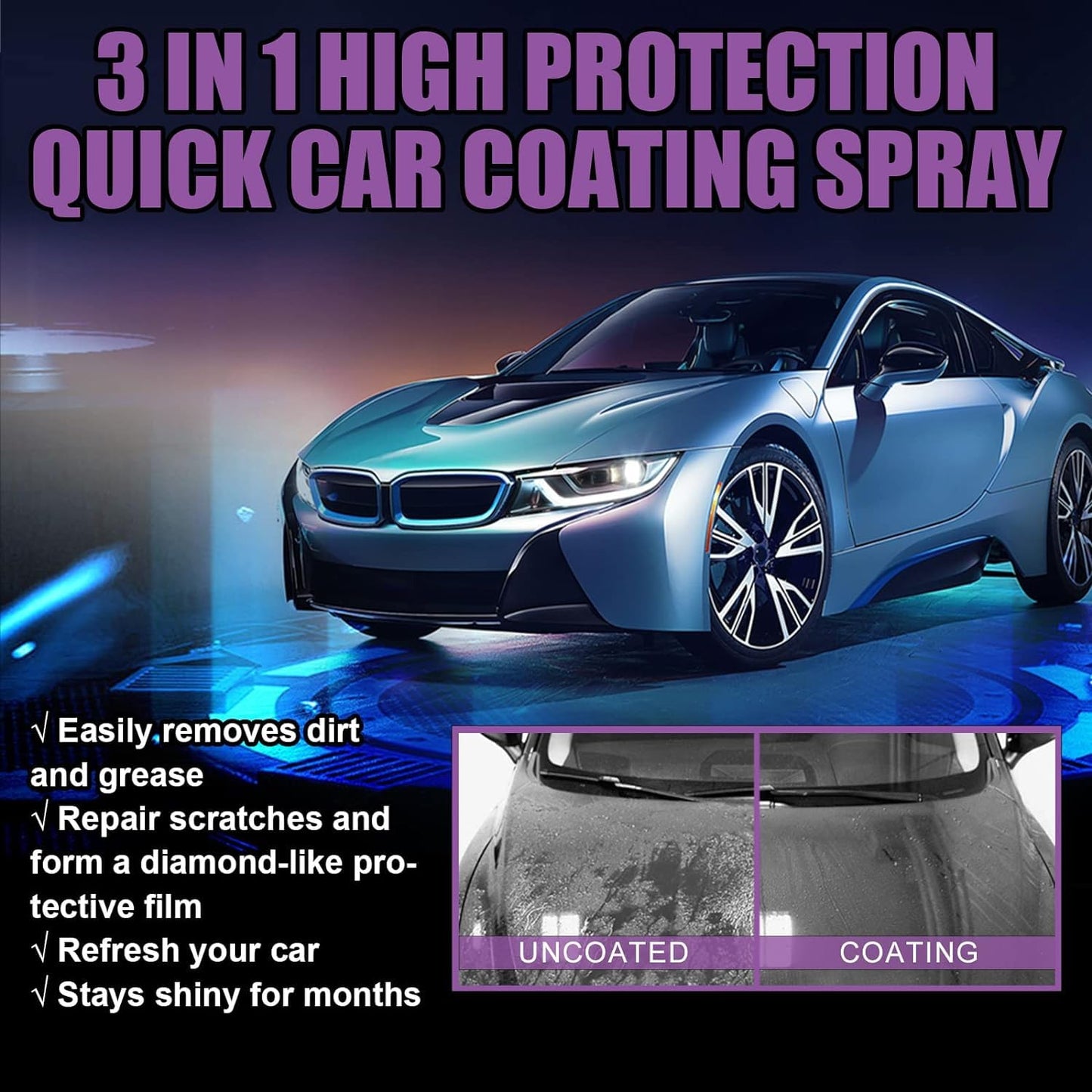 3 in 1 Quick Coating Spray, Scratch Repair, Fast Wax Polishing, 100 ML Ceramic Coating Hand Spray,