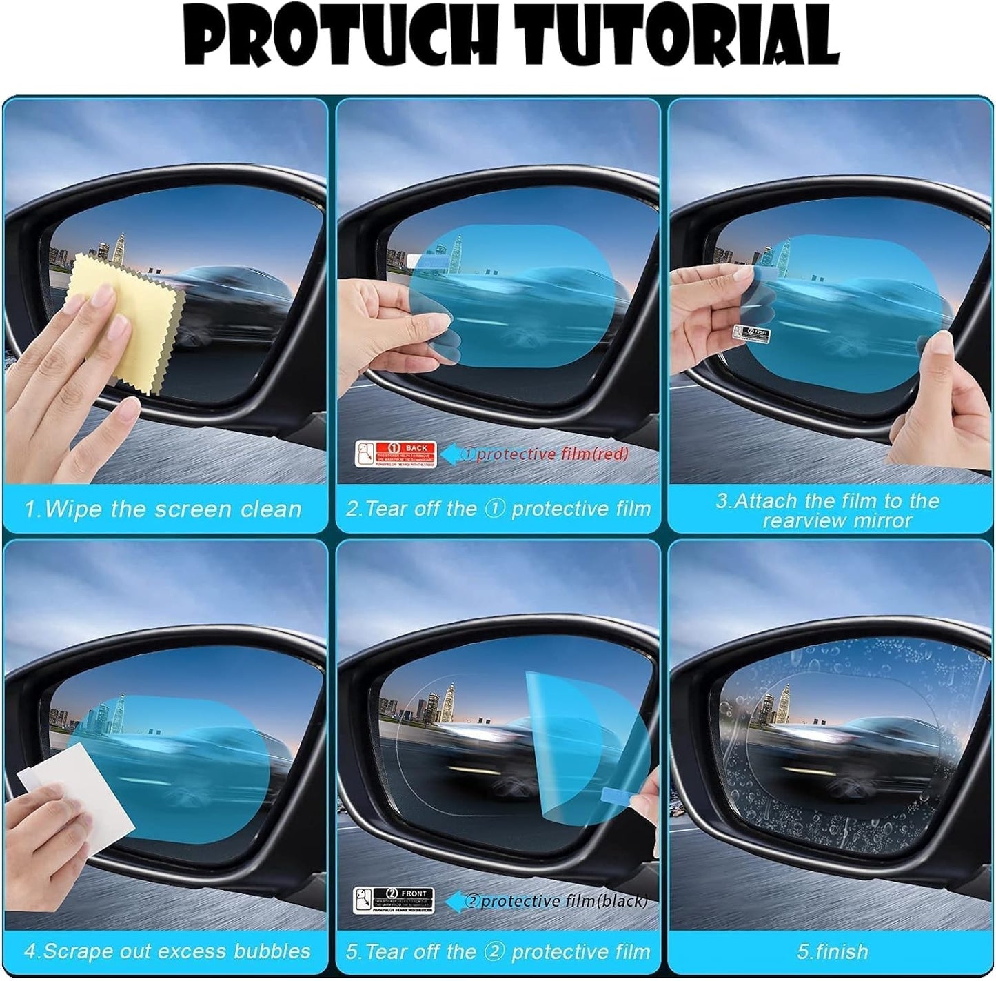 Anti Fog Film for Car Mirror Car Window(2 PCs Oval + 2 PCs Square)