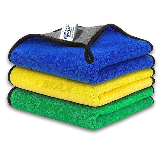 Microfiber Cloth for Car Cleaning (600 GSM, Pack of 3, 40x40 cm, Multi- Colour) Double Sided