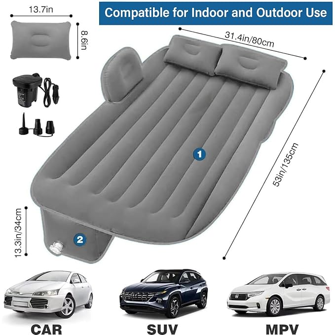 Inflatable Car Bed Air Mattress with Pump & 2 Air Pillows
