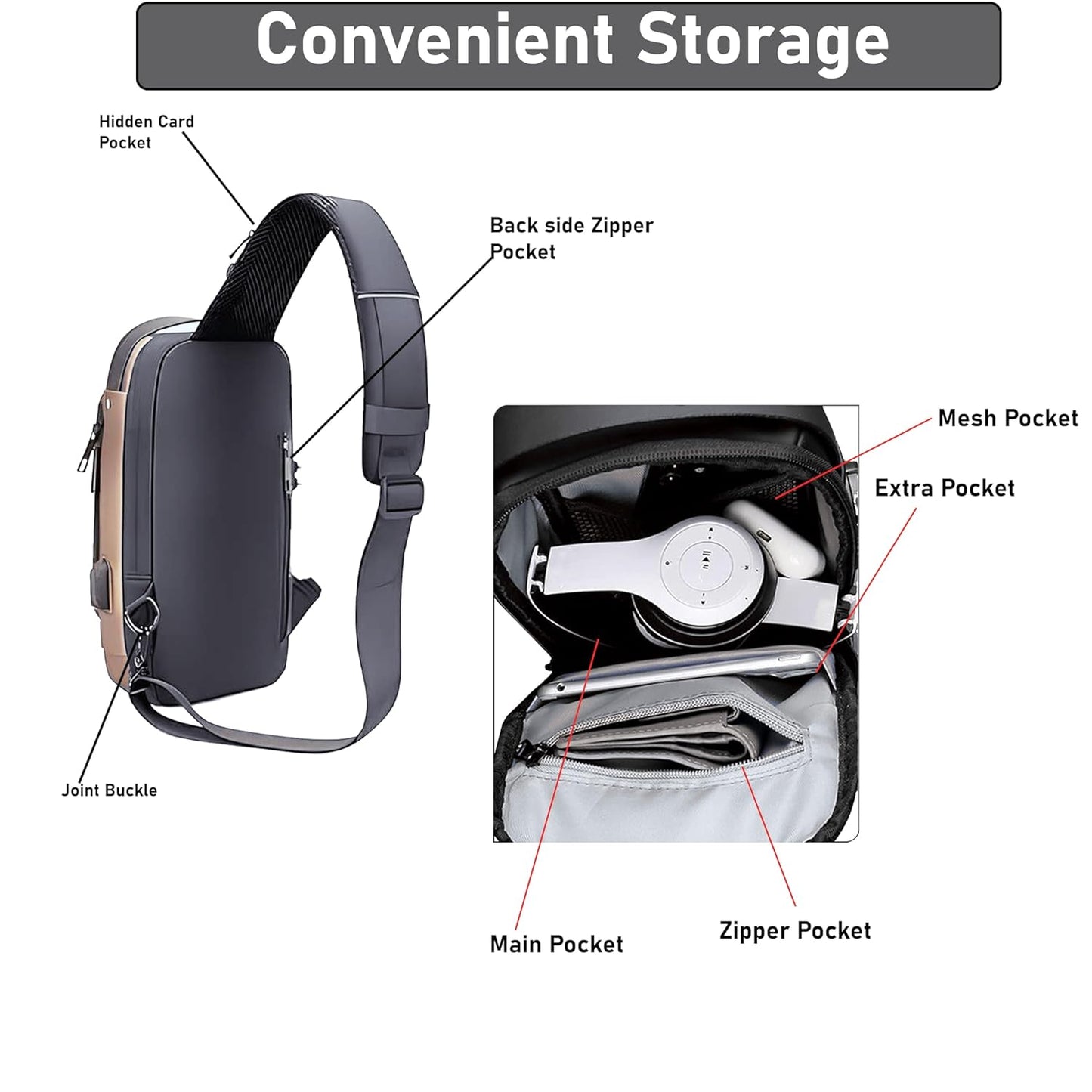 Waterproof Crossbody Sling Bag,Men's Shoulder Bag,  Anti-Theft Chest Bag