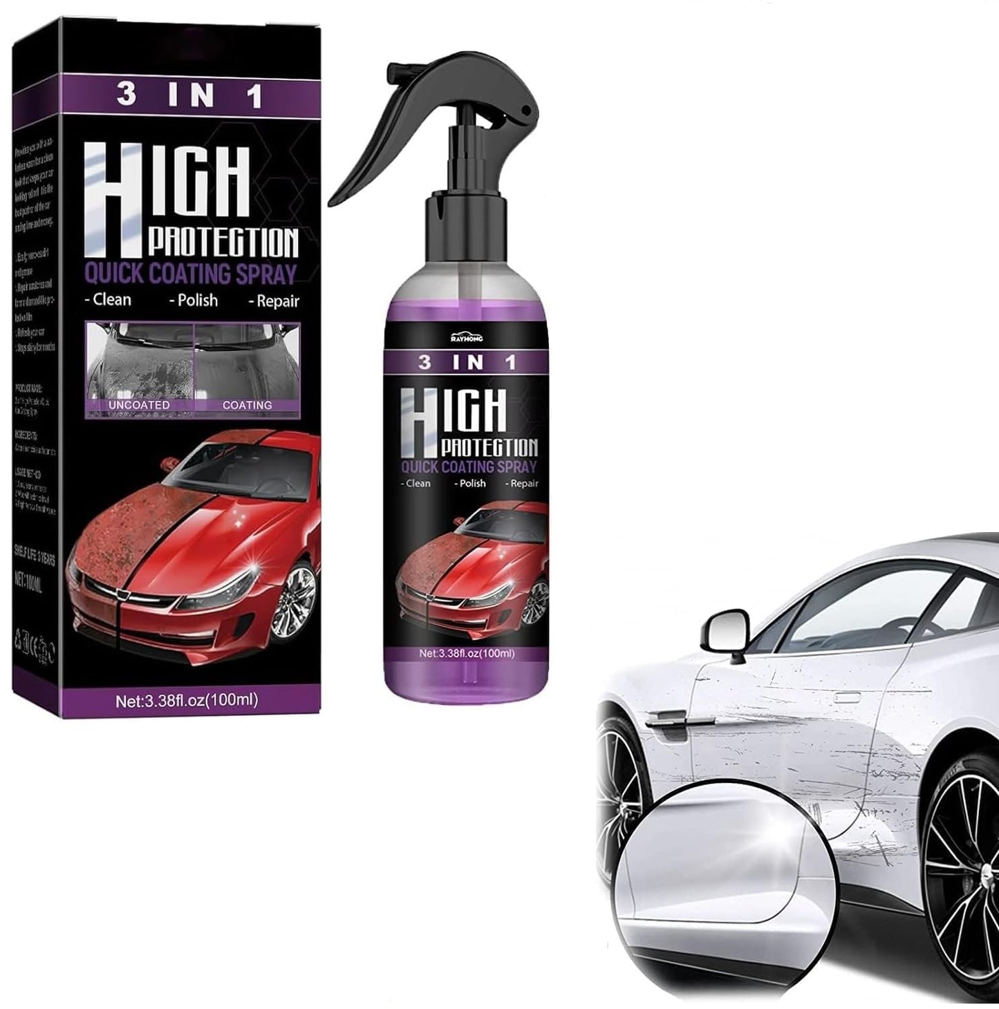 3 in 1 Quick Coating Spray, Scratch Repair, Fast Wax Polishing, 100 ML Ceramic Coating Hand Spray,