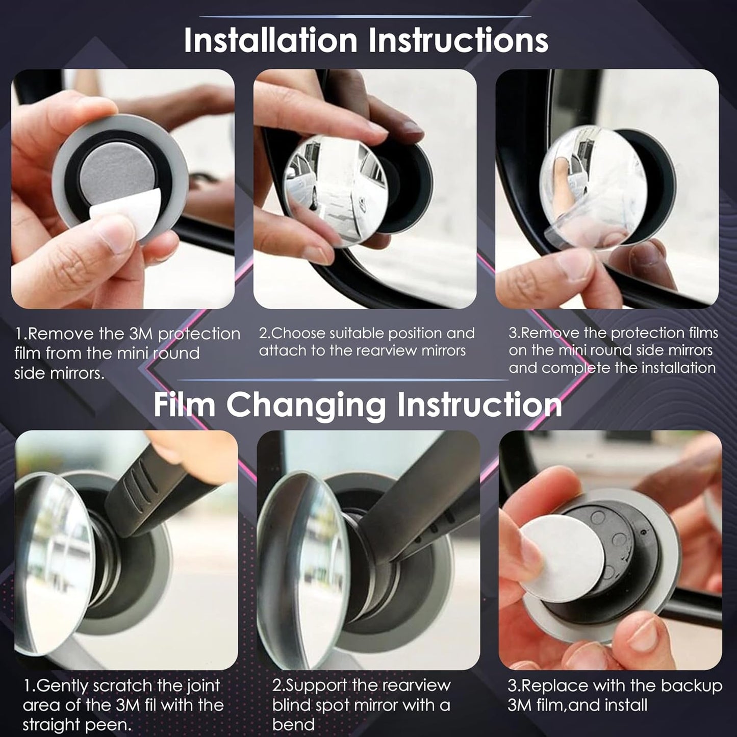 Car Glass Mirror Blind Spot, 360° Mirror
